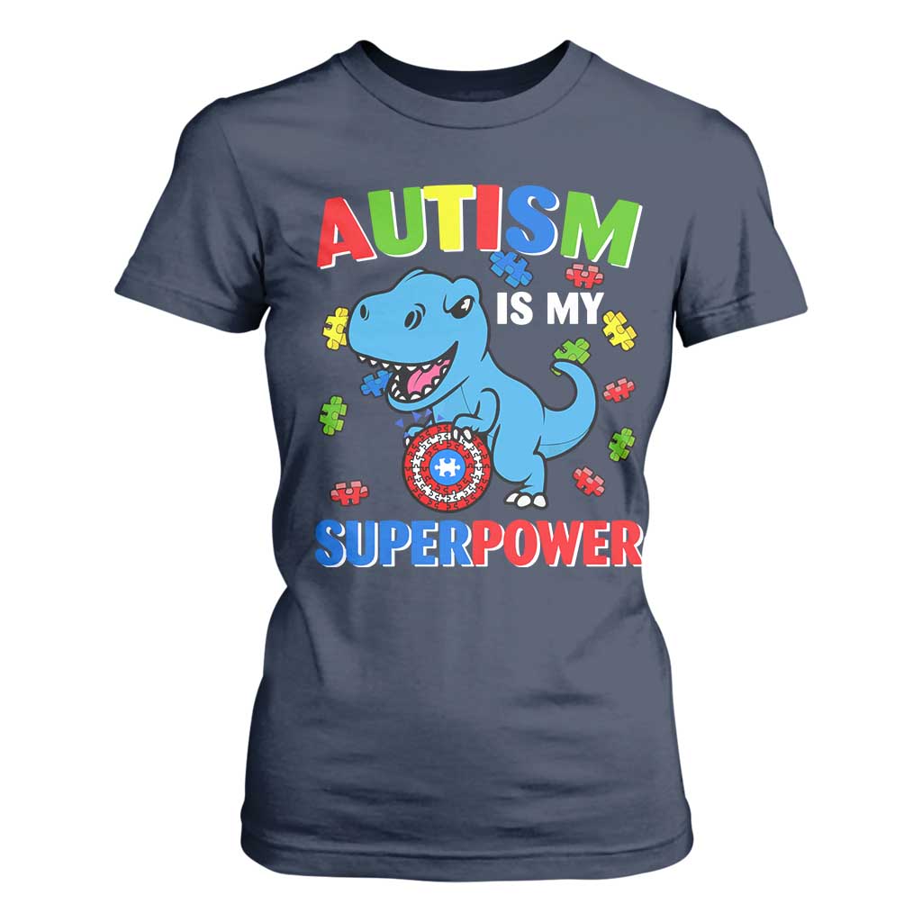 Autism Support Is My Superpower T Shirt For Women Cute Dinosaur Dino Kids Boys