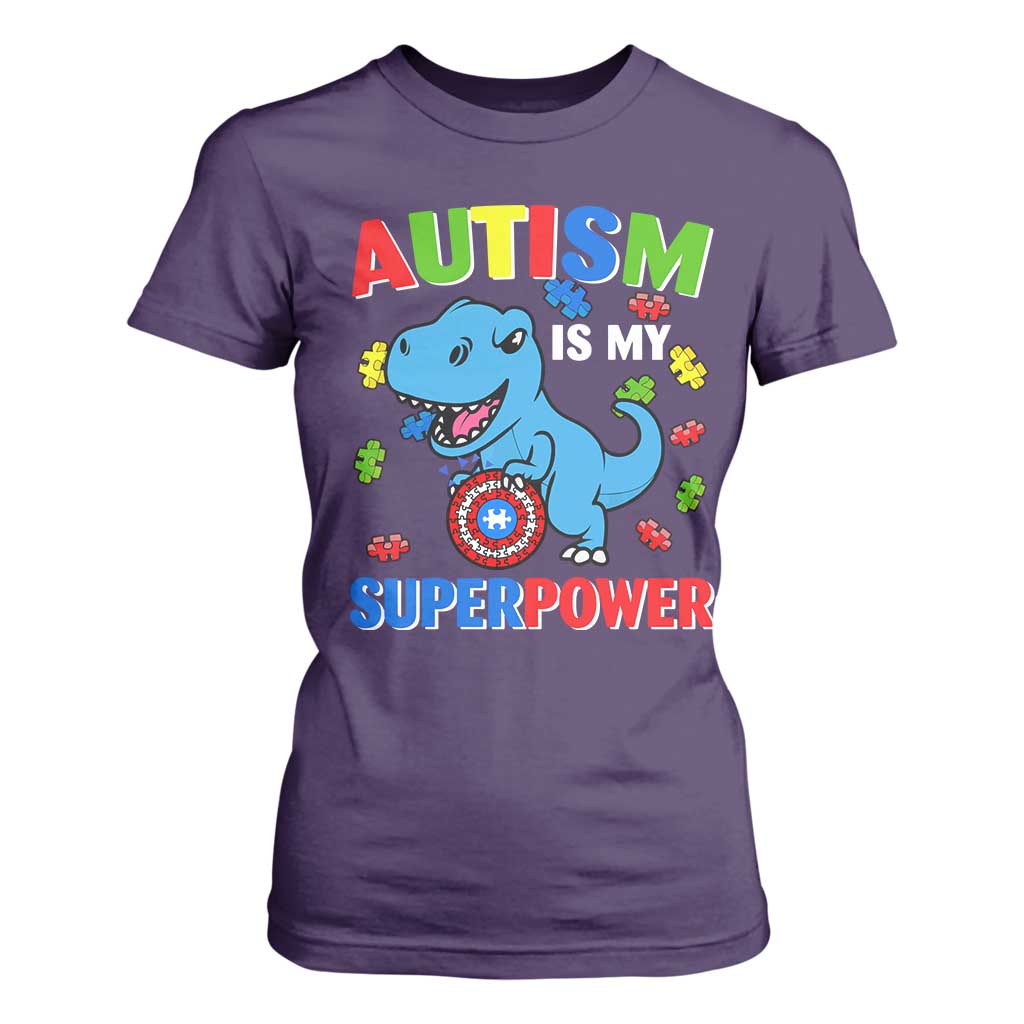 Autism Support Is My Superpower T Shirt For Women Cute Dinosaur Dino Kids Boys