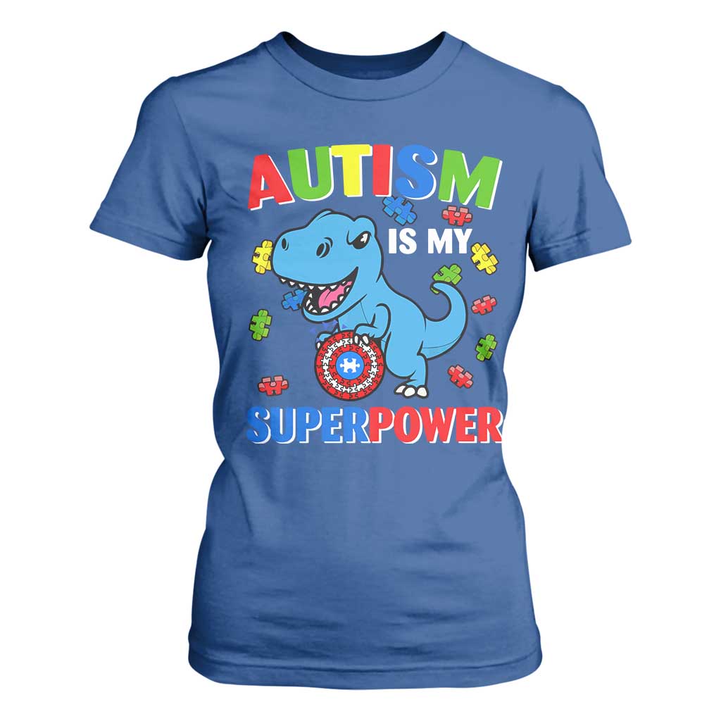 Autism Support Is My Superpower T Shirt For Women Cute Dinosaur Dino Kids Boys