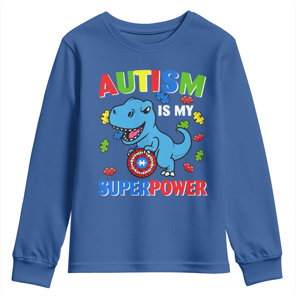 Autism Support Is My Superpower Youth Sweatshirt Cute Dinosaur Dino Kids Boys