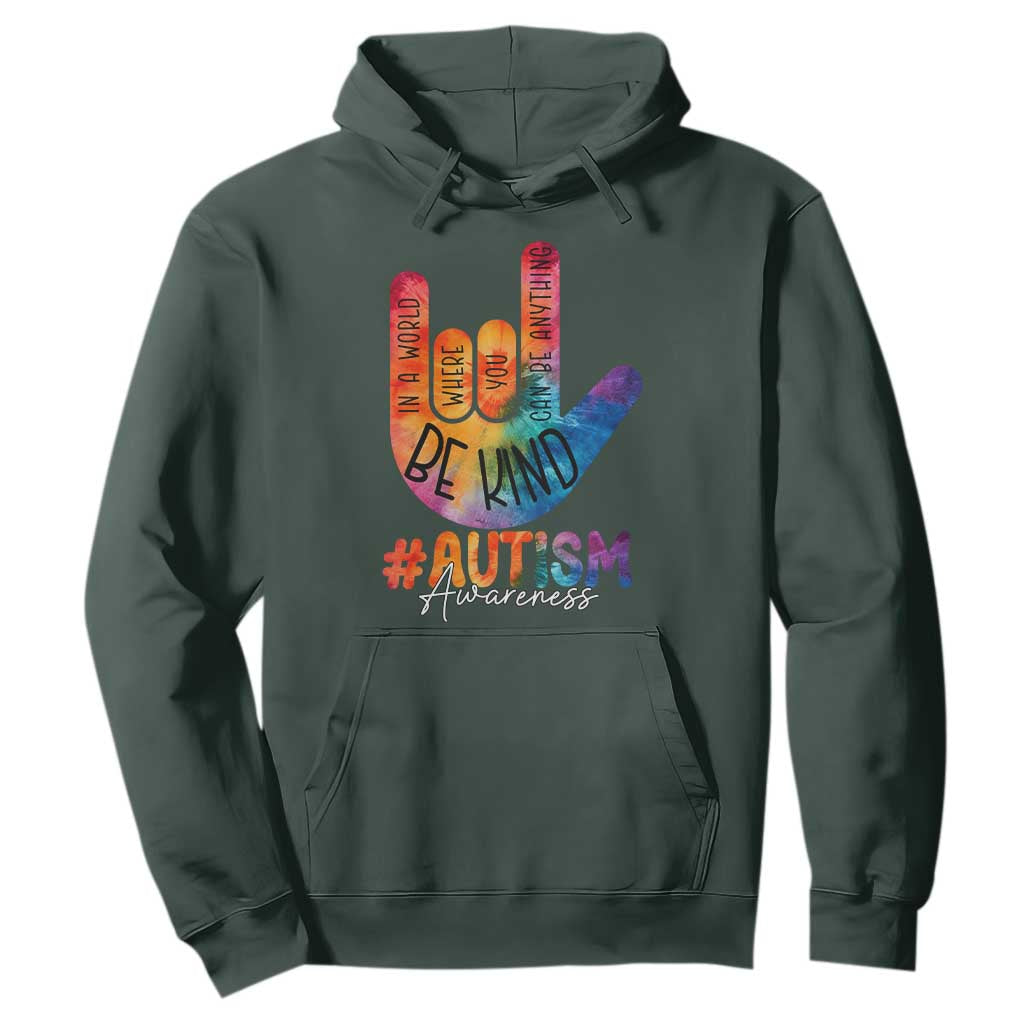 Be Kind ASL Autism Support Hoodie Love Sign Language Hand Tie Dye