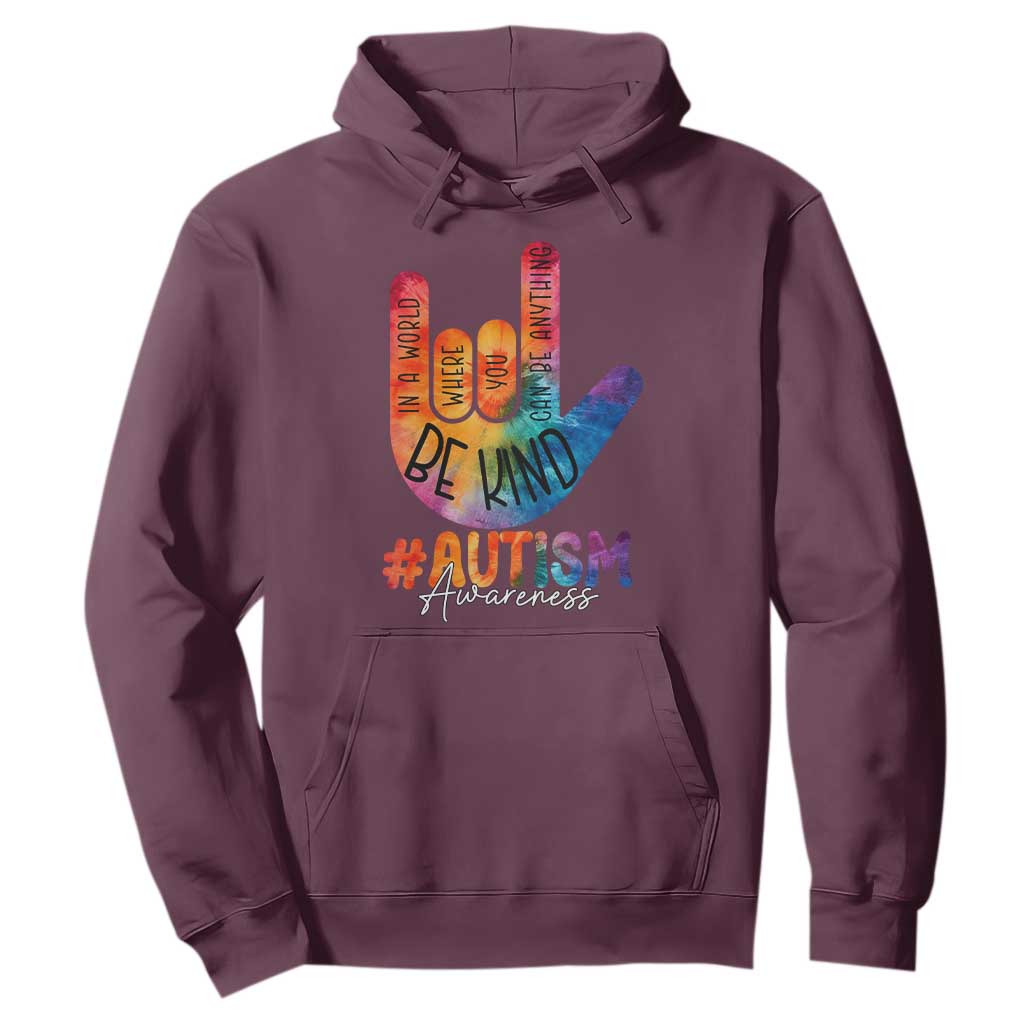 Be Kind ASL Autism Support Hoodie Love Sign Language Hand Tie Dye