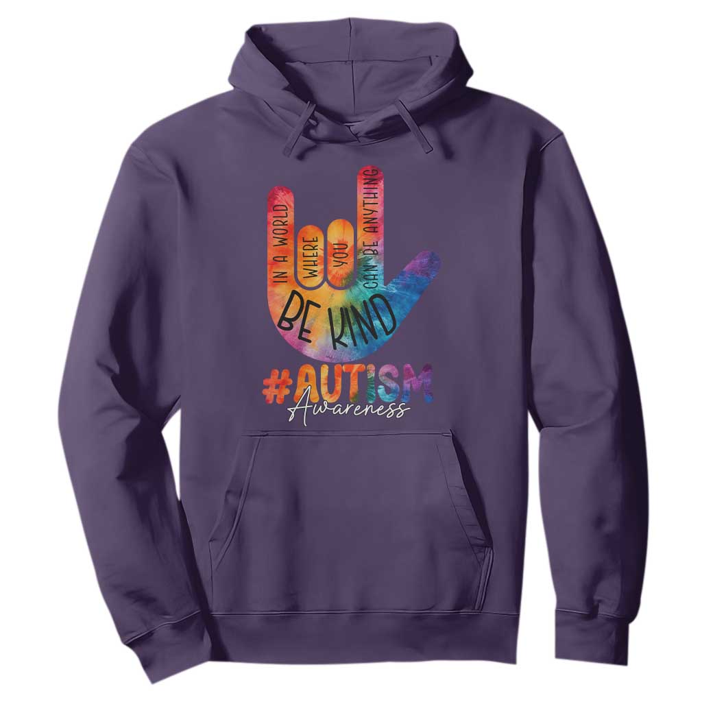 Be Kind ASL Autism Support Hoodie Love Sign Language Hand Tie Dye