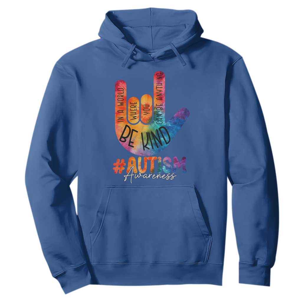 Be Kind ASL Autism Support Hoodie Love Sign Language Hand Tie Dye