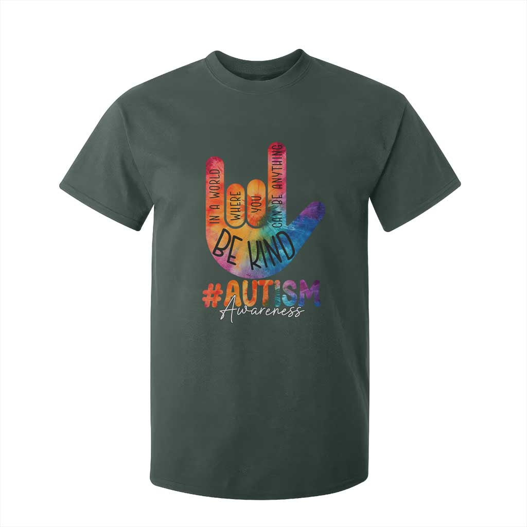 Be Kind ASL Autism Support T Shirt For Kid Love Sign Language Hand Tie Dye