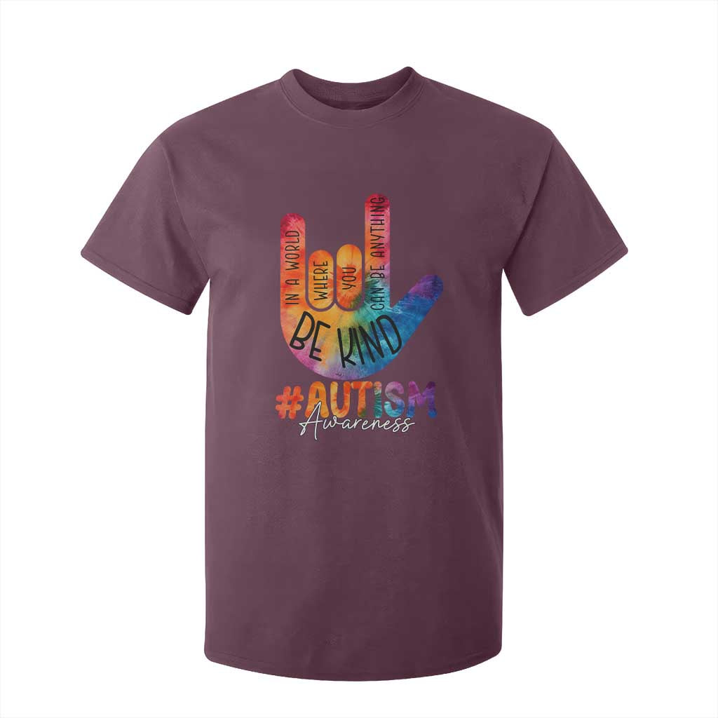 Be Kind ASL Autism Support T Shirt For Kid Love Sign Language Hand Tie Dye