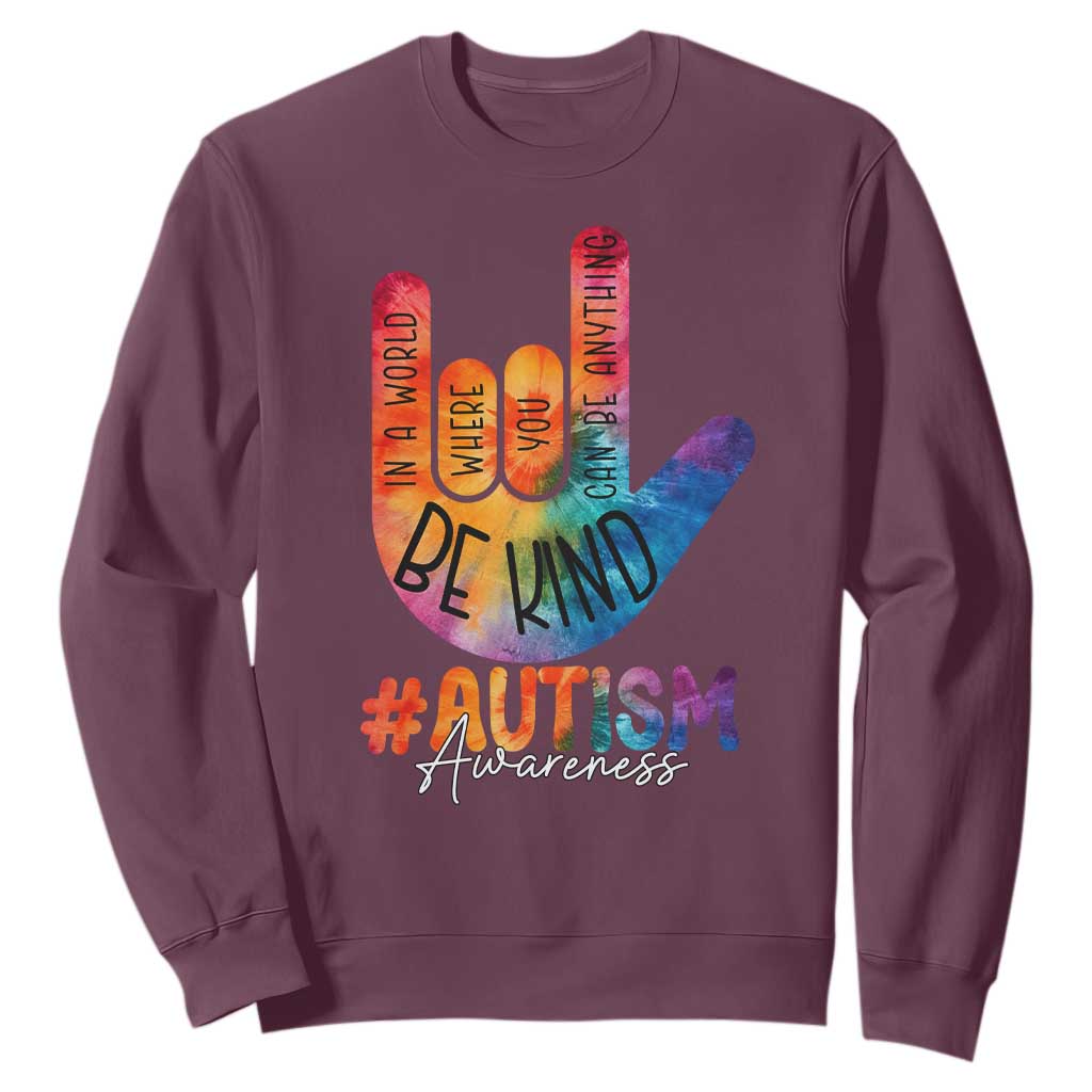 Be Kind ASL Autism Support Sweatshirt Love Sign Language Hand Tie Dye