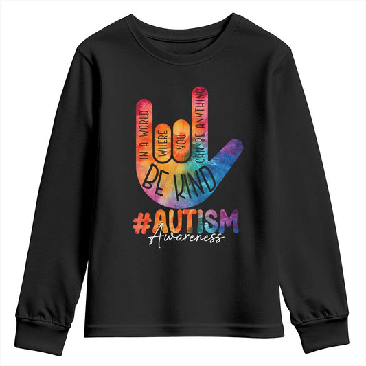Be Kind ASL Autism Support Youth Sweatshirt Love Sign Language Hand Tie Dye