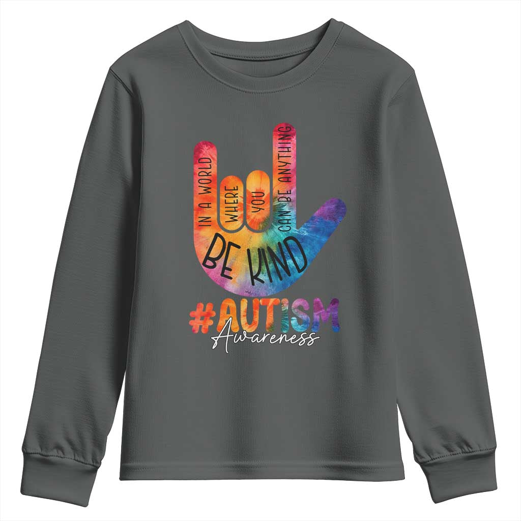 Be Kind ASL Autism Support Youth Sweatshirt Love Sign Language Hand Tie Dye
