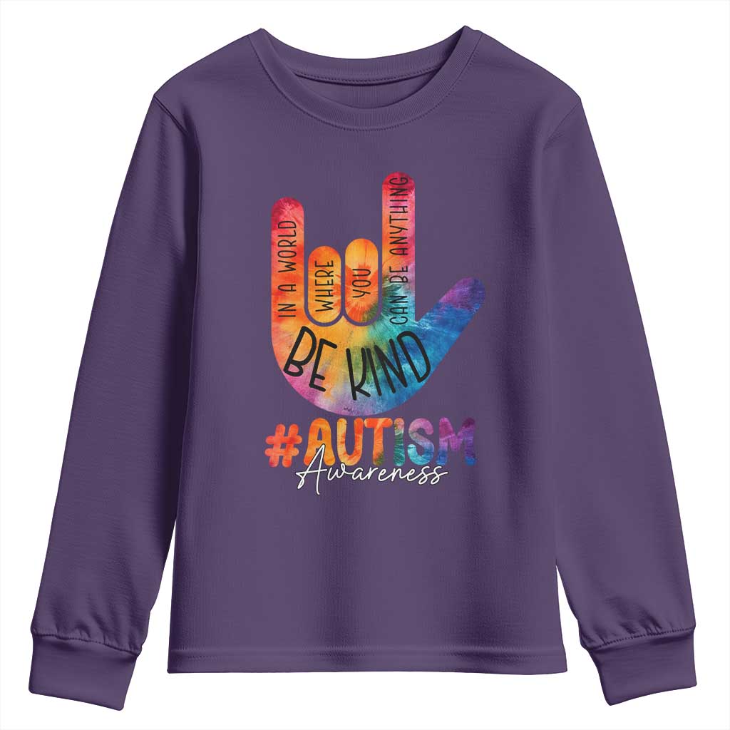 Be Kind ASL Autism Support Youth Sweatshirt Love Sign Language Hand Tie Dye
