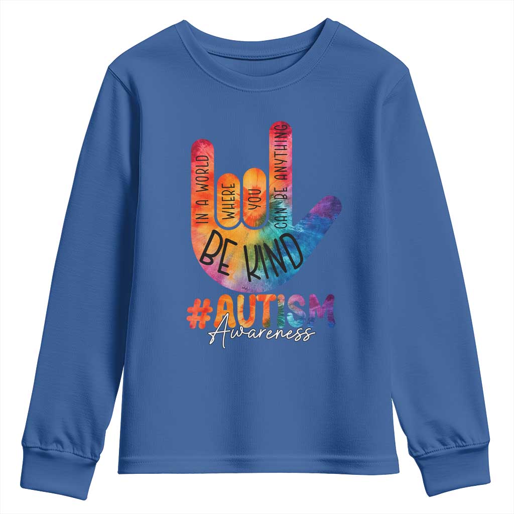 Be Kind ASL Autism Support Youth Sweatshirt Love Sign Language Hand Tie Dye