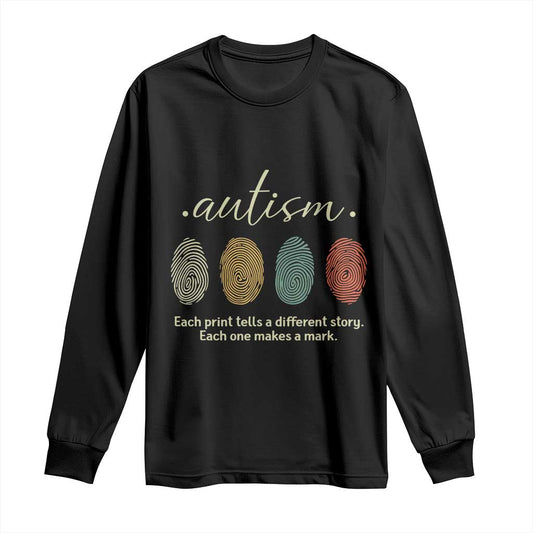 Retro Fingerprint Autism Support Long Sleeve Shirt Each Print Tells A Different Story