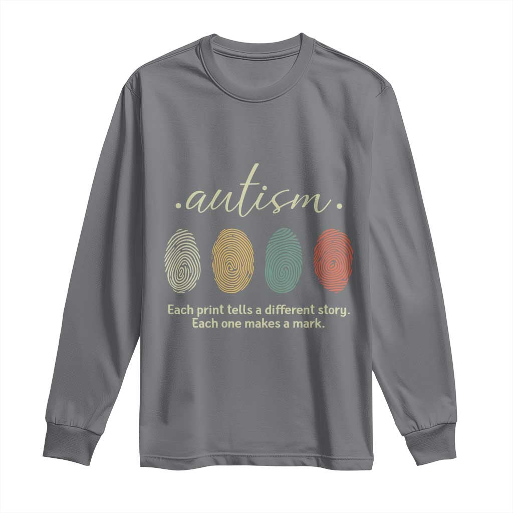 Retro Fingerprint Autism Support Long Sleeve Shirt Each Print Tells A Different Story