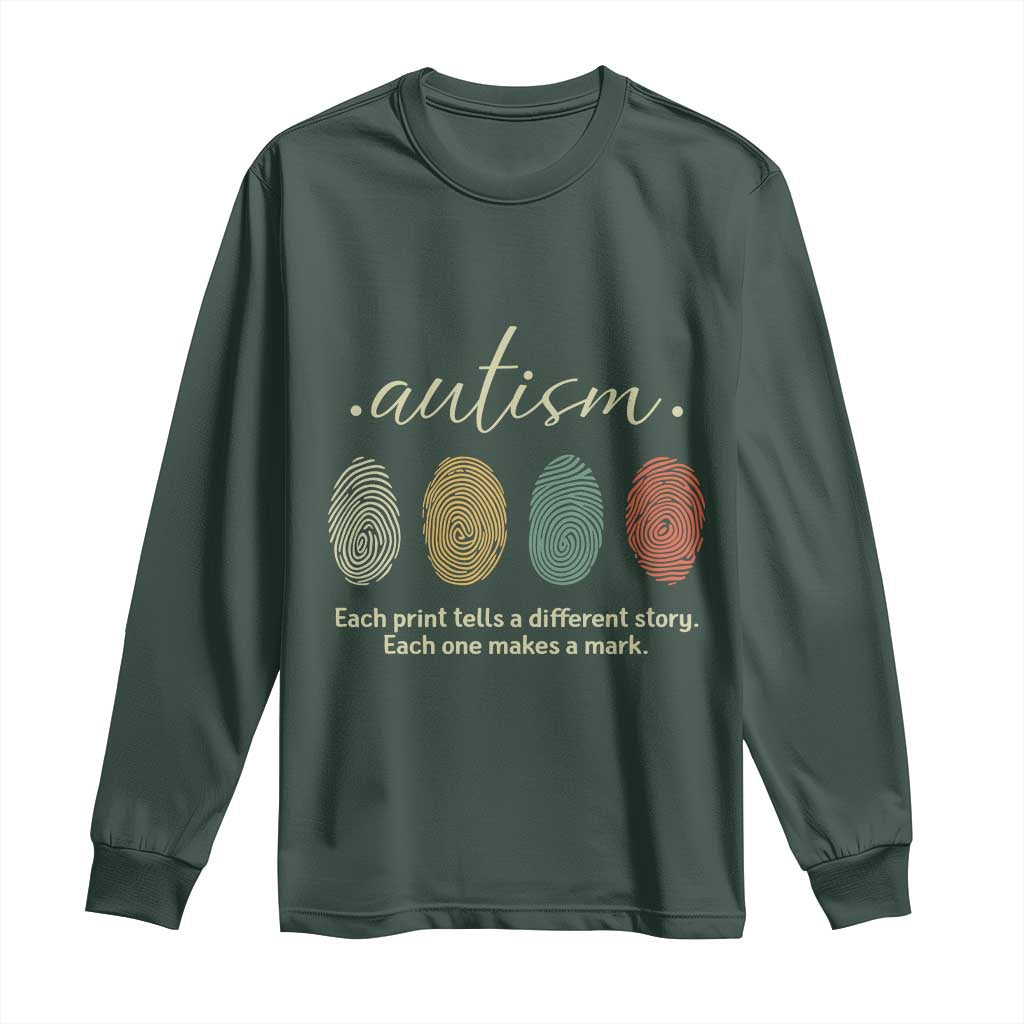 Retro Fingerprint Autism Support Long Sleeve Shirt Each Print Tells A Different Story