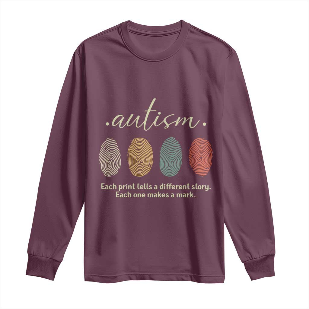 Retro Fingerprint Autism Support Long Sleeve Shirt Each Print Tells A Different Story