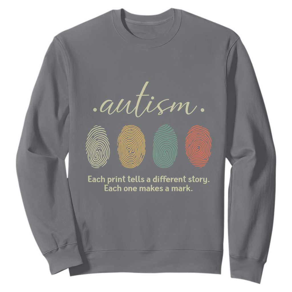 Retro Fingerprint Autism Support Sweatshirt Each Print Tells A Different Story