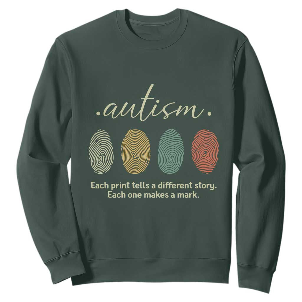 Retro Fingerprint Autism Support Sweatshirt Each Print Tells A Different Story