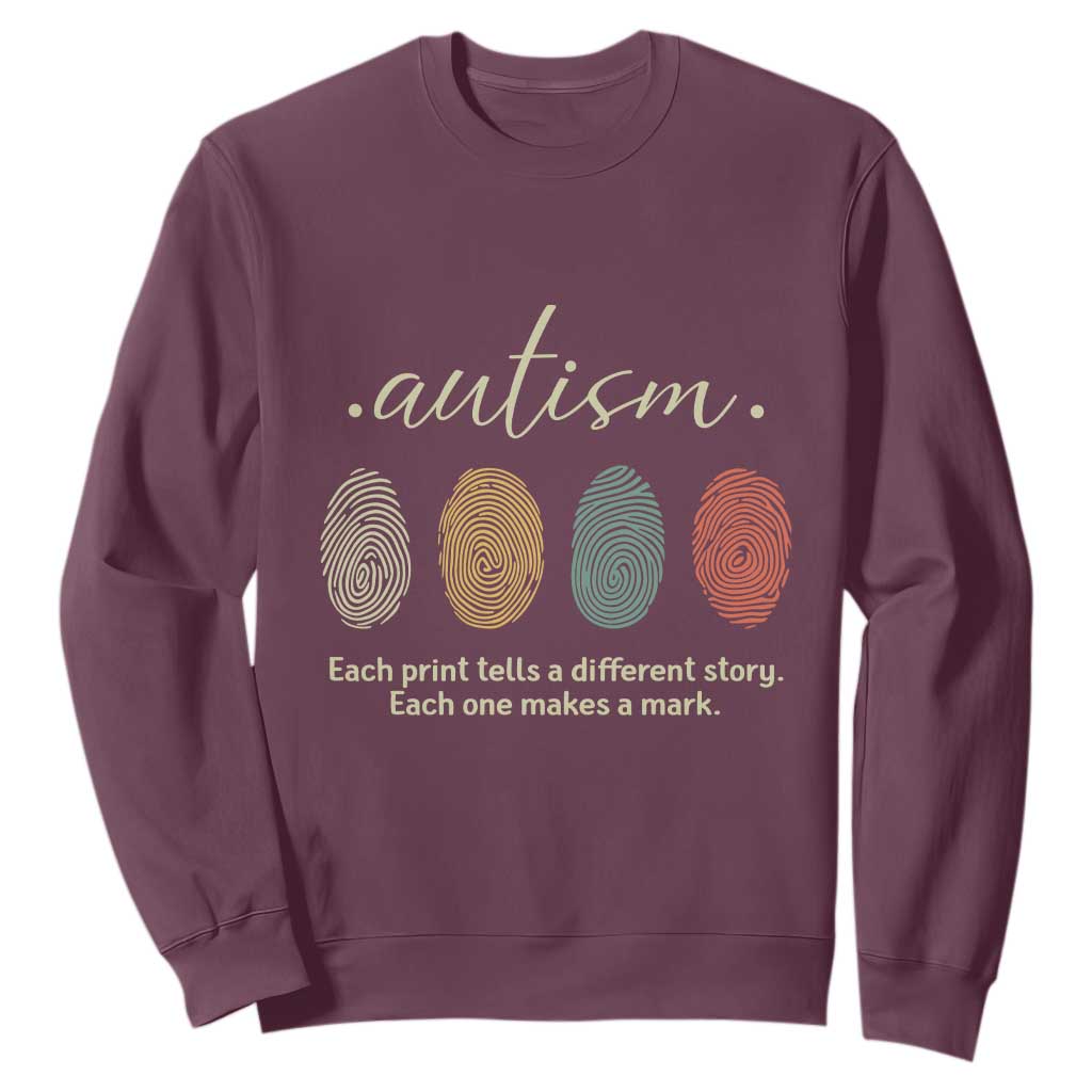 Retro Fingerprint Autism Support Sweatshirt Each Print Tells A Different Story