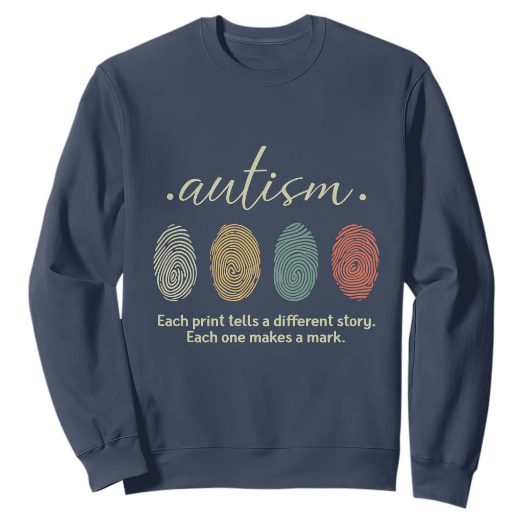 Retro Fingerprint Autism Support Sweatshirt Each Print Tells A Different Story