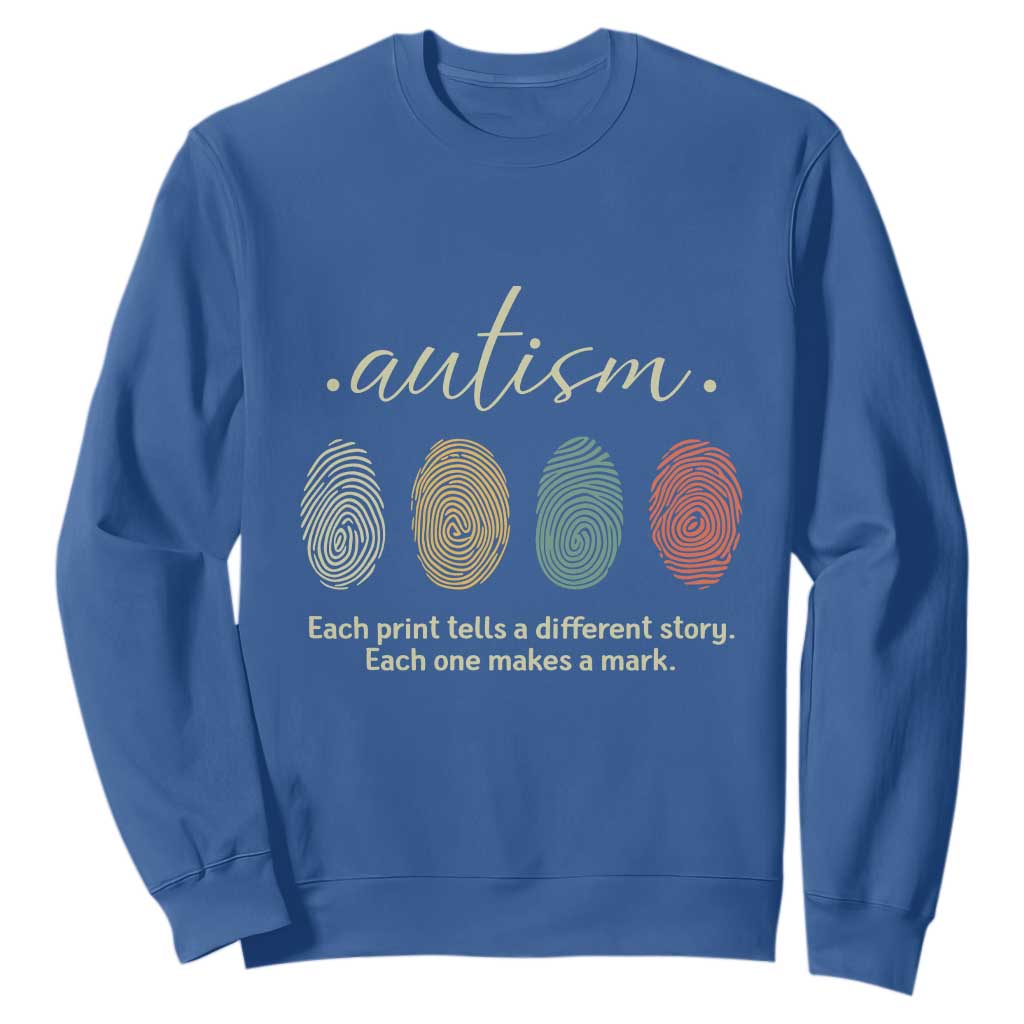 Retro Fingerprint Autism Support Sweatshirt Each Print Tells A Different Story