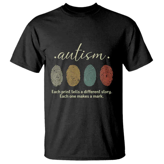 Retro Fingerprint Autism Support T Shirt Each Print Tells A Different Story