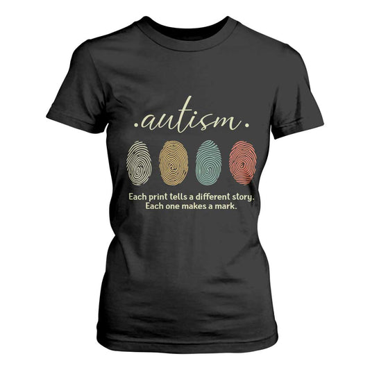 Retro Fingerprint Autism Support T Shirt For Women Each Print Tells A Different Story