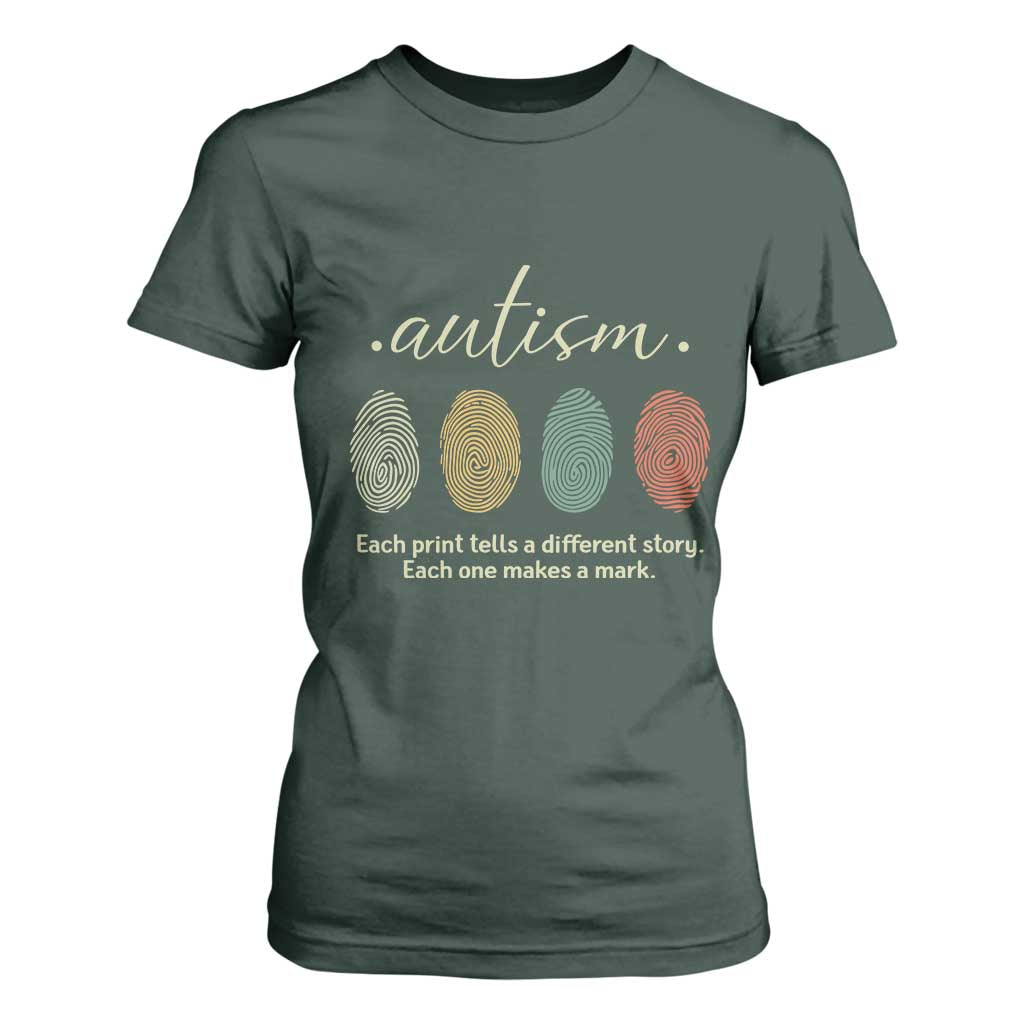 Retro Fingerprint Autism Support T Shirt For Women Each Print Tells A Different Story