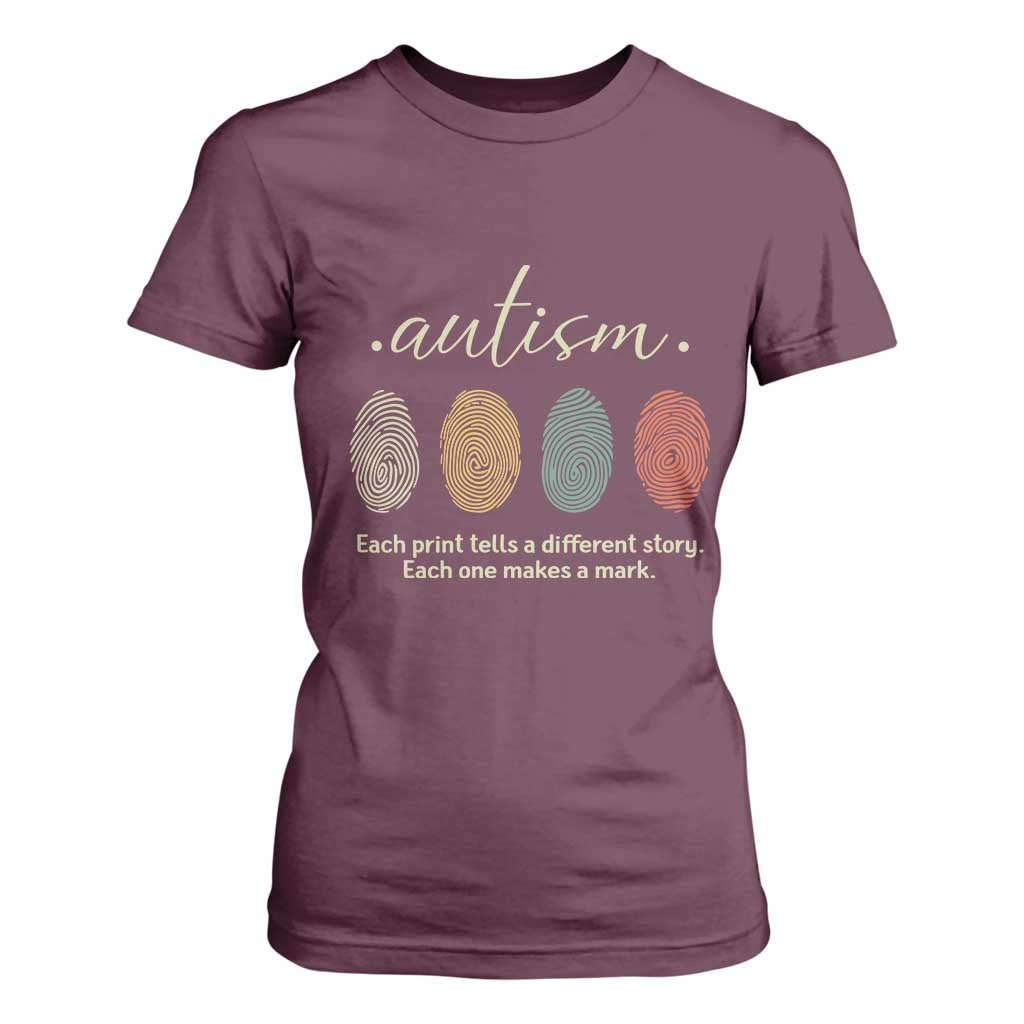 Retro Fingerprint Autism Support T Shirt For Women Each Print Tells A Different Story