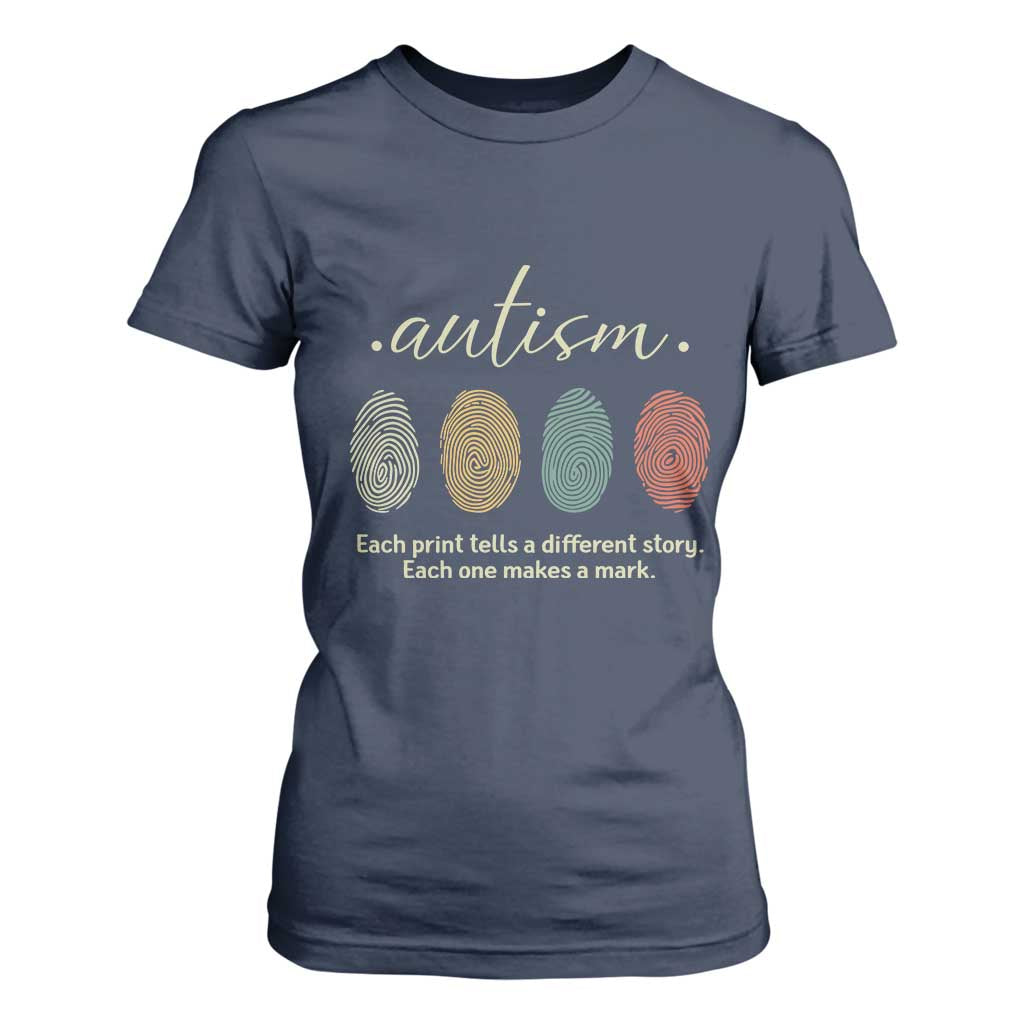 Retro Fingerprint Autism Support T Shirt For Women Each Print Tells A Different Story