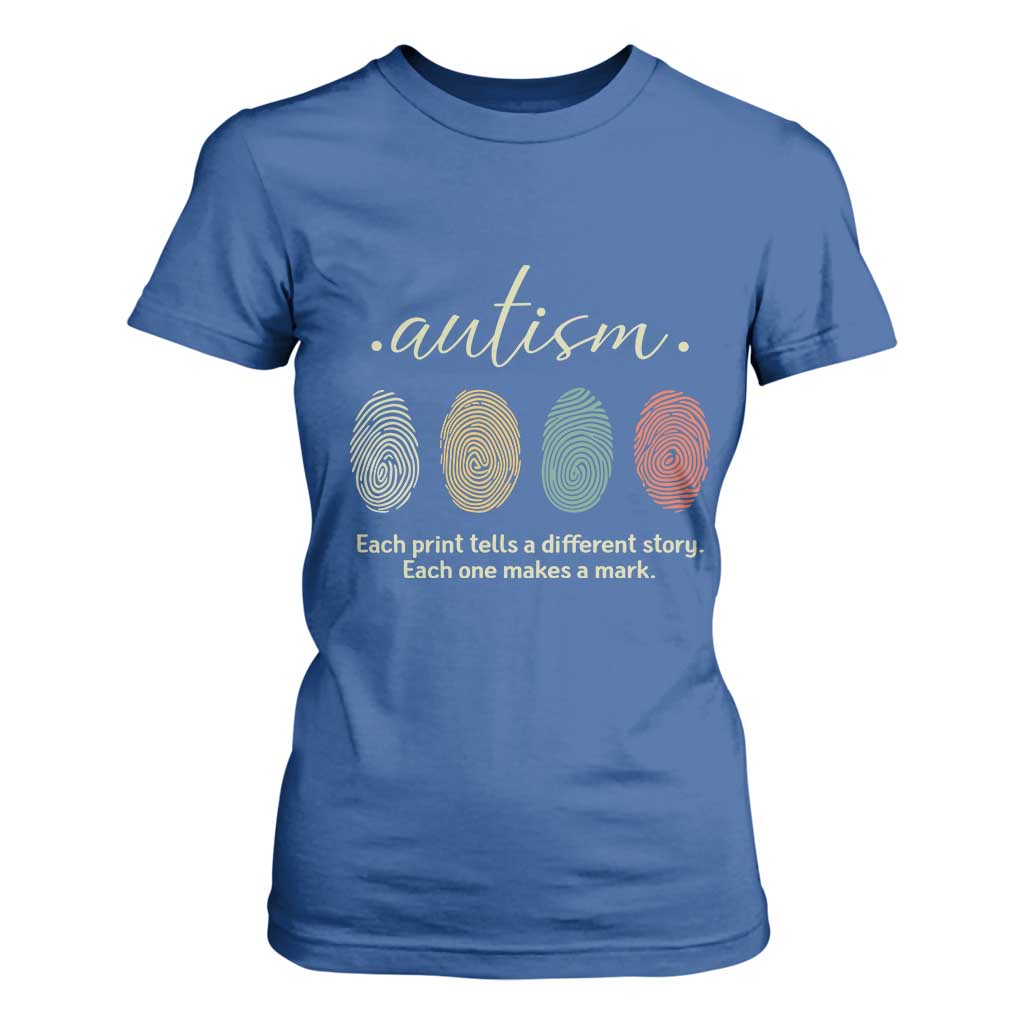 Retro Fingerprint Autism Support T Shirt For Women Each Print Tells A Different Story