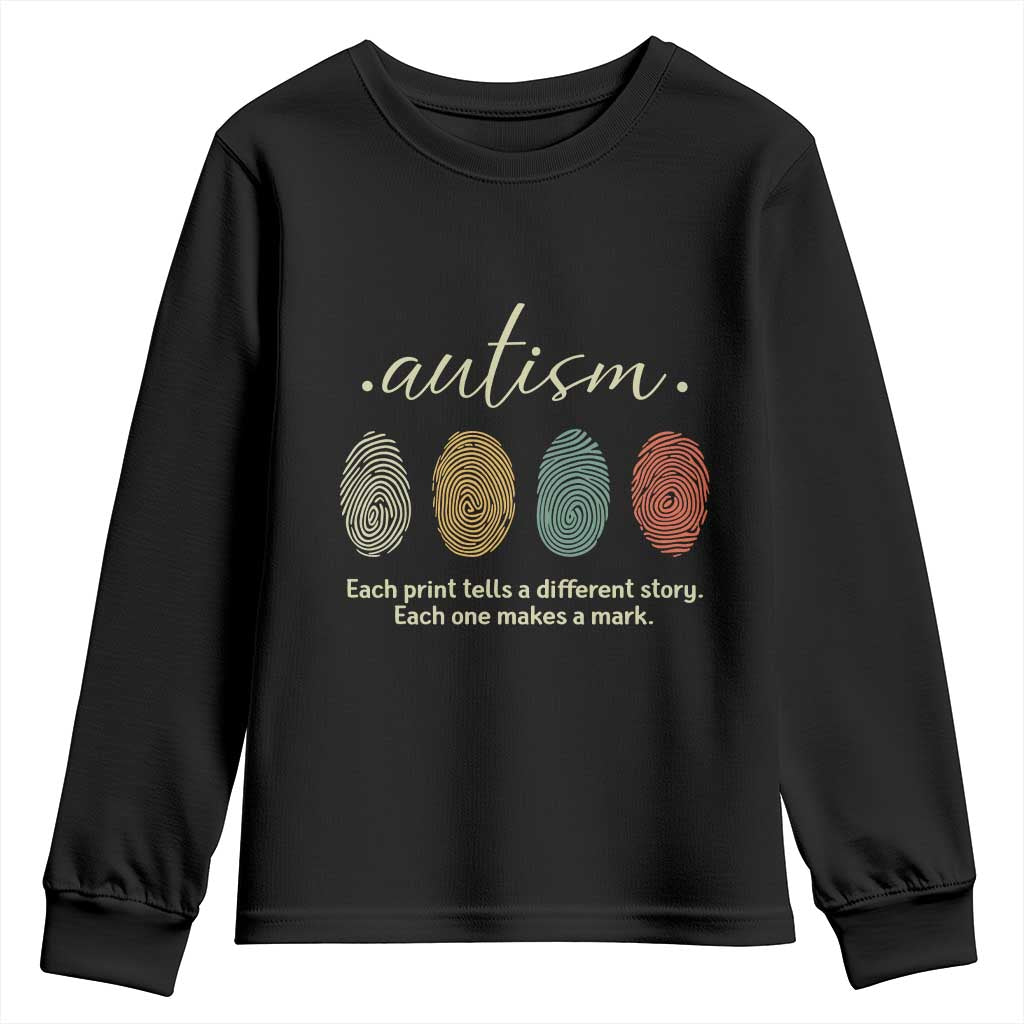 Retro Fingerprint Autism Support Youth Sweatshirt Each Print Tells A Different Story