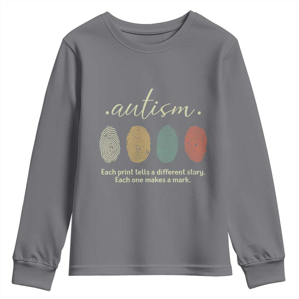 Retro Fingerprint Autism Support Youth Sweatshirt Each Print Tells A Different Story