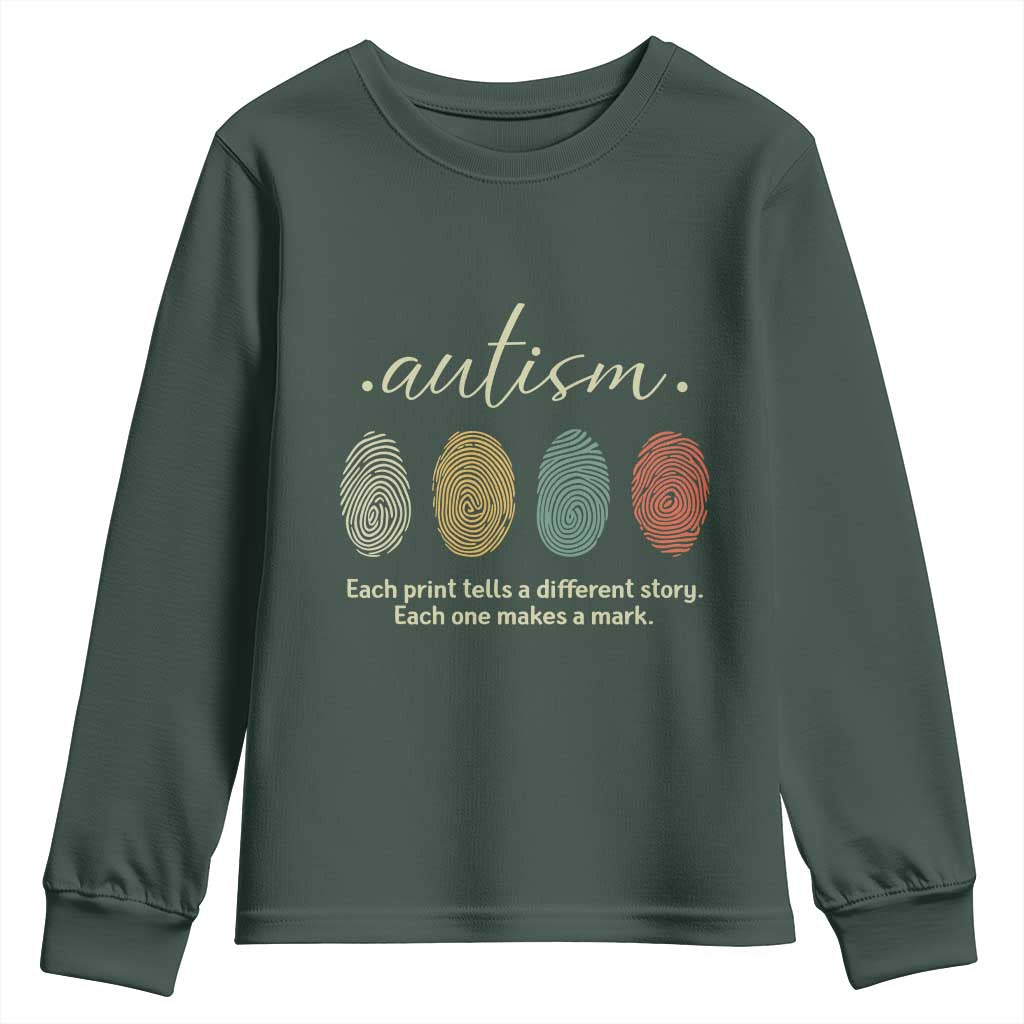 Retro Fingerprint Autism Support Youth Sweatshirt Each Print Tells A Different Story