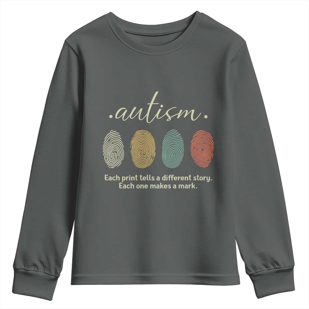 Retro Fingerprint Autism Support Youth Sweatshirt Each Print Tells A Different Story