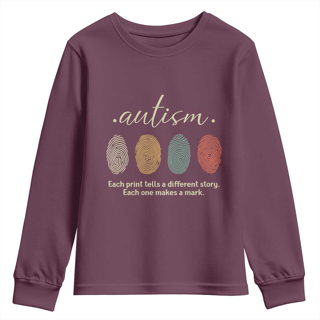 Retro Fingerprint Autism Support Youth Sweatshirt Each Print Tells A Different Story