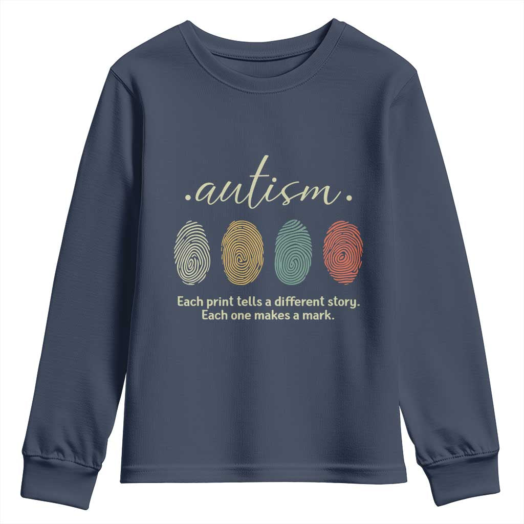 Retro Fingerprint Autism Support Youth Sweatshirt Each Print Tells A Different Story