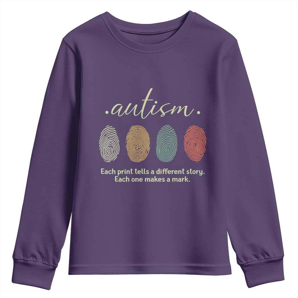 Retro Fingerprint Autism Support Youth Sweatshirt Each Print Tells A Different Story