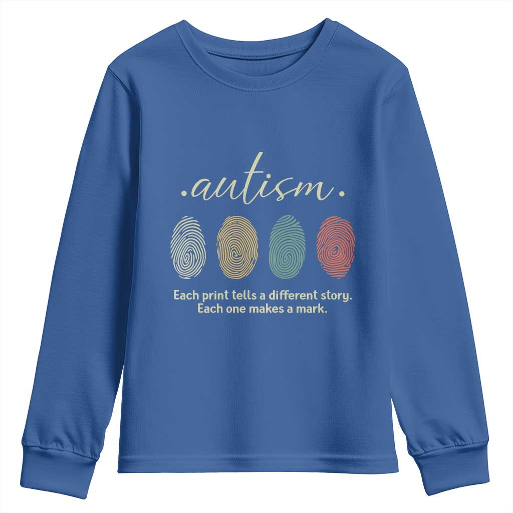 Retro Fingerprint Autism Support Youth Sweatshirt Each Print Tells A Different Story