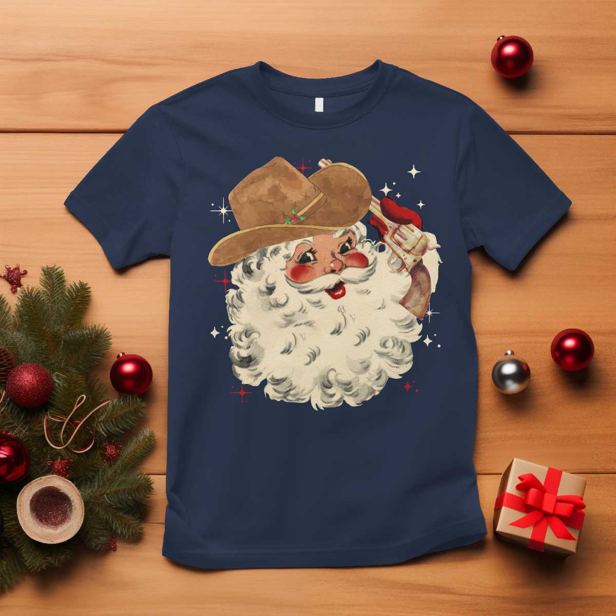 christmas-cowboy-t-shirt-santa-claus-merry-xmas-vintage-90s-western-country