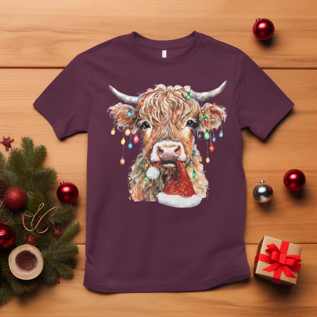 christmas-cow-t-shirt-highland-cow-lights-santa-hats-farm-xmas