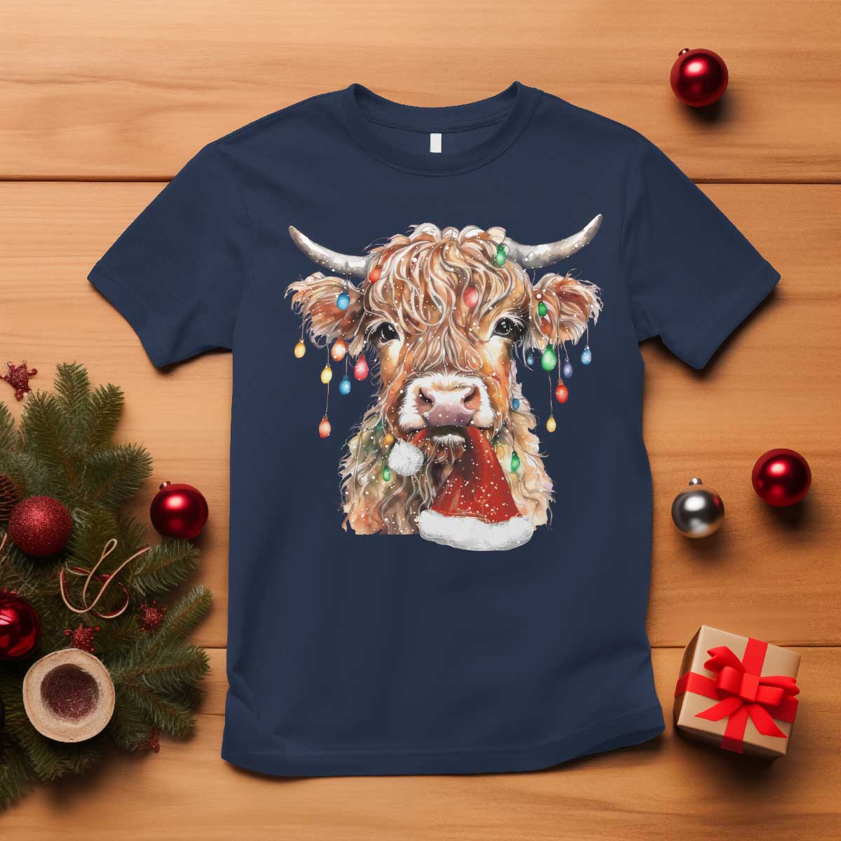christmas-cow-t-shirt-highland-cow-lights-santa-hats-farm-xmas
