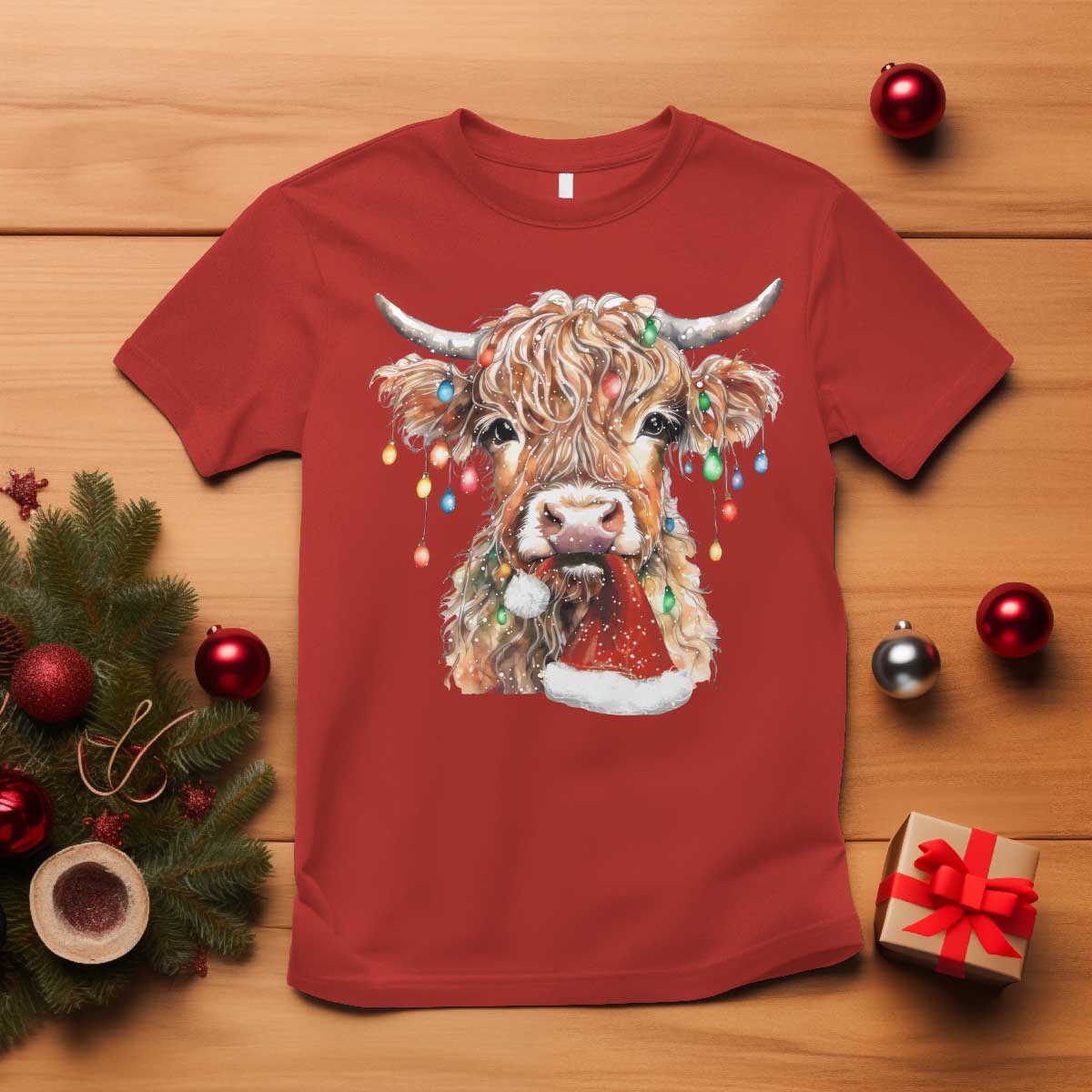 christmas-cow-t-shirt-highland-cow-lights-santa-hats-farm-xmas