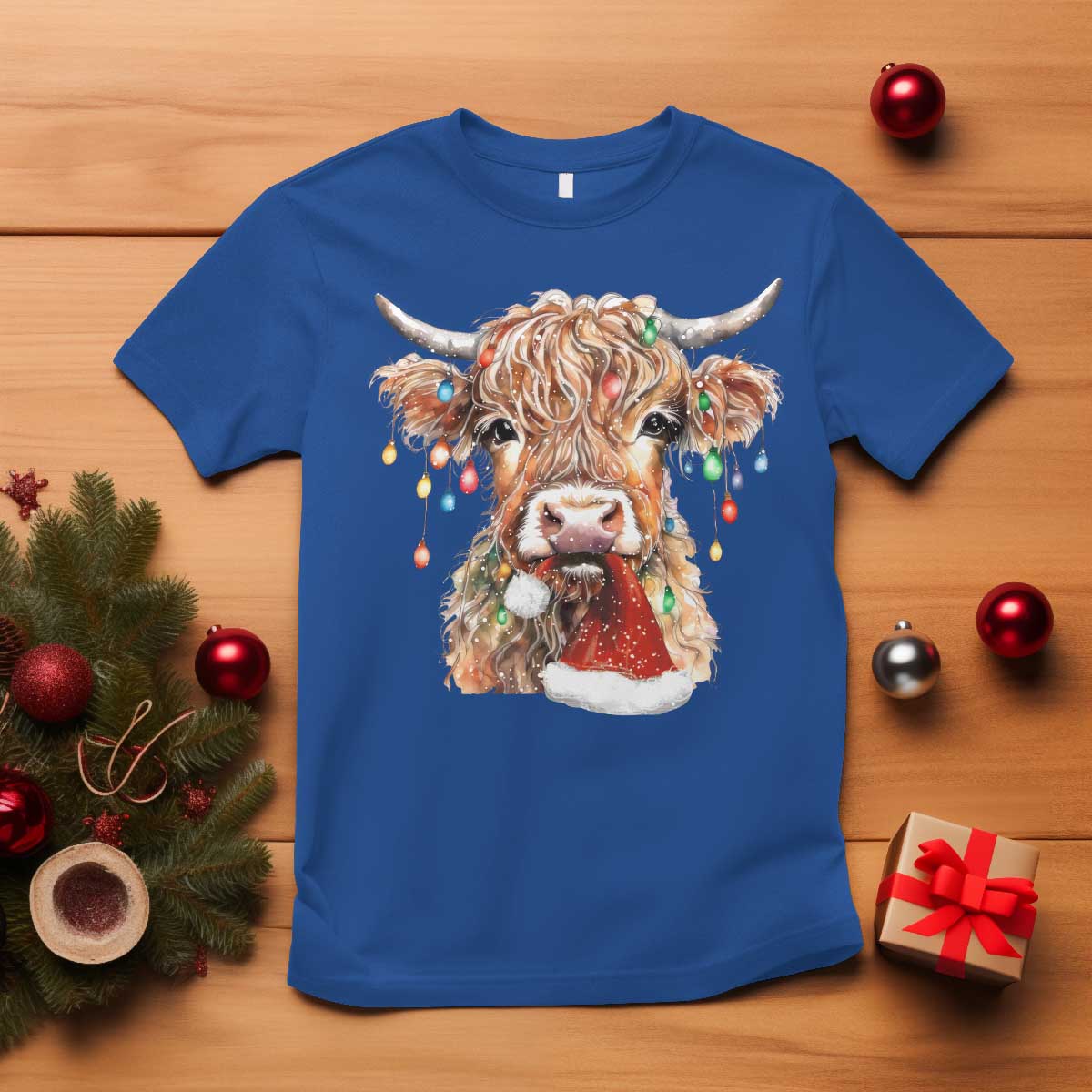 christmas-cow-t-shirt-highland-cow-lights-santa-hats-farm-xmas