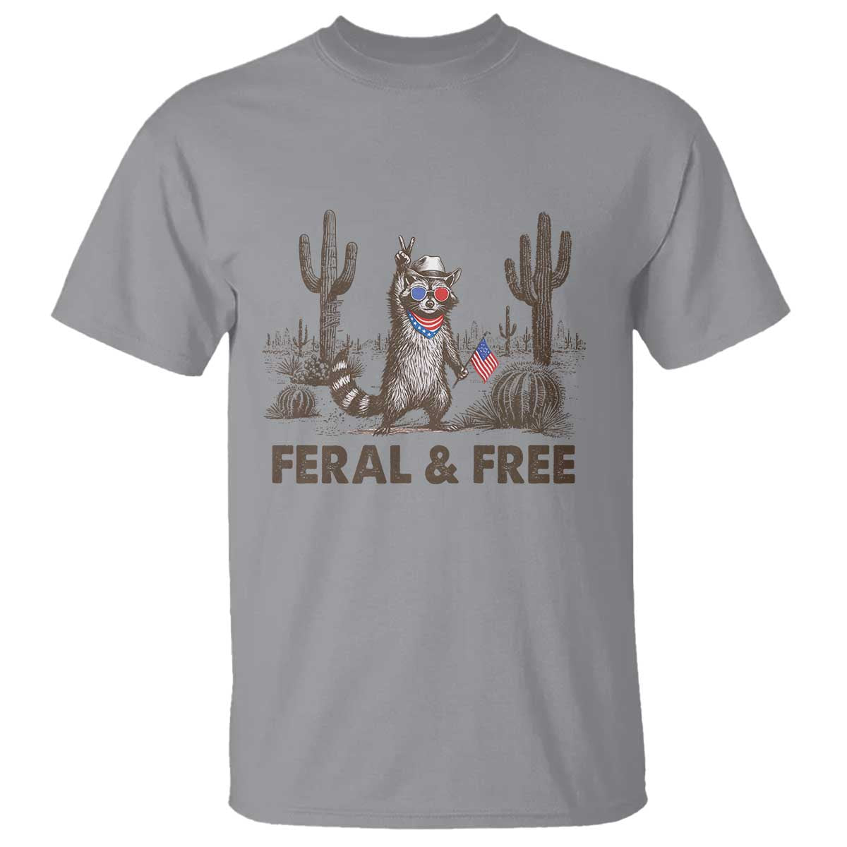 feral-free-raccoon-t-shirt-funny-4th-of-july-cowboy-meme-retro-independence-day