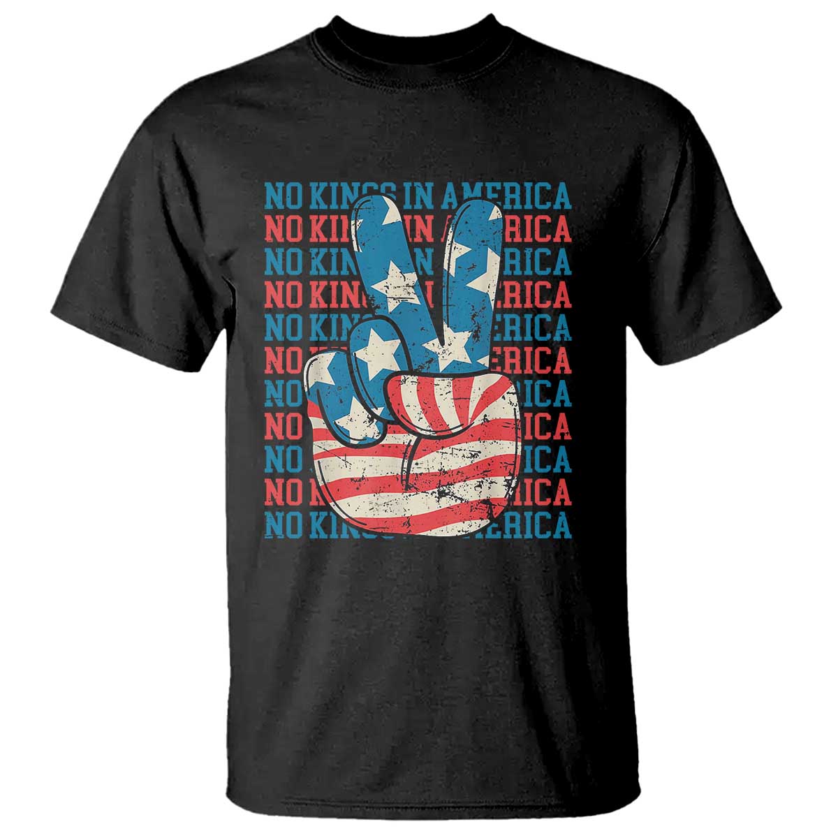 no-kings-in-america-t-shirt-usa-flag-peace-sign-hand-4th-of-july-patriotic
