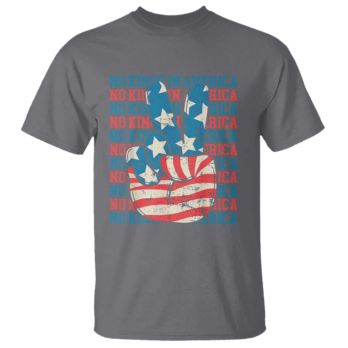 no-kings-in-america-t-shirt-usa-flag-peace-sign-hand-4th-of-july-patriotic