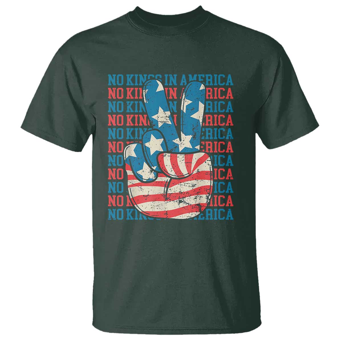 no-kings-in-america-t-shirt-usa-flag-peace-sign-hand-4th-of-july-patriotic