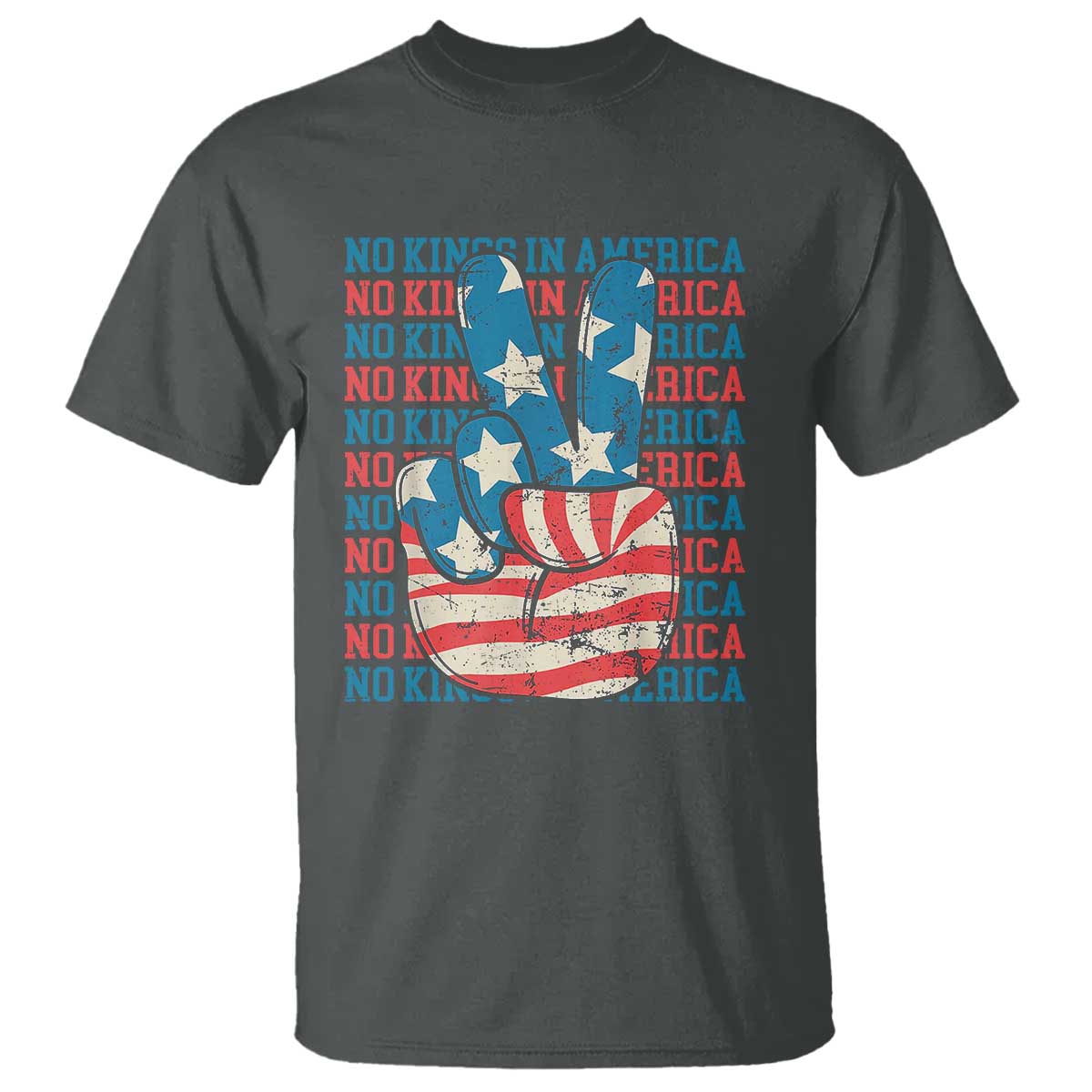no-kings-in-america-t-shirt-usa-flag-peace-sign-hand-4th-of-july-patriotic