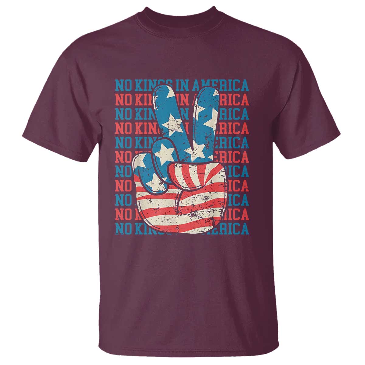 no-kings-in-america-t-shirt-usa-flag-peace-sign-hand-4th-of-july-patriotic