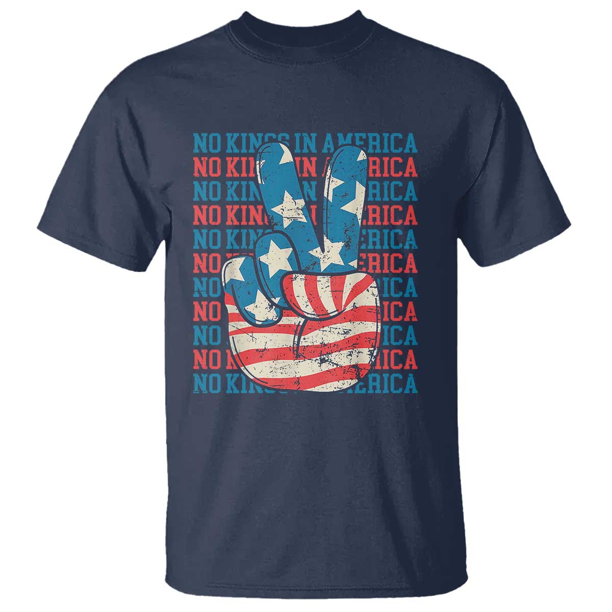 no-kings-in-america-t-shirt-usa-flag-peace-sign-hand-4th-of-july-patriotic